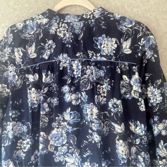 Lands End Floral Blue Long Sleeve Flannel Nightgown Cottagecore sz. M #NN - Picture 4 of 8